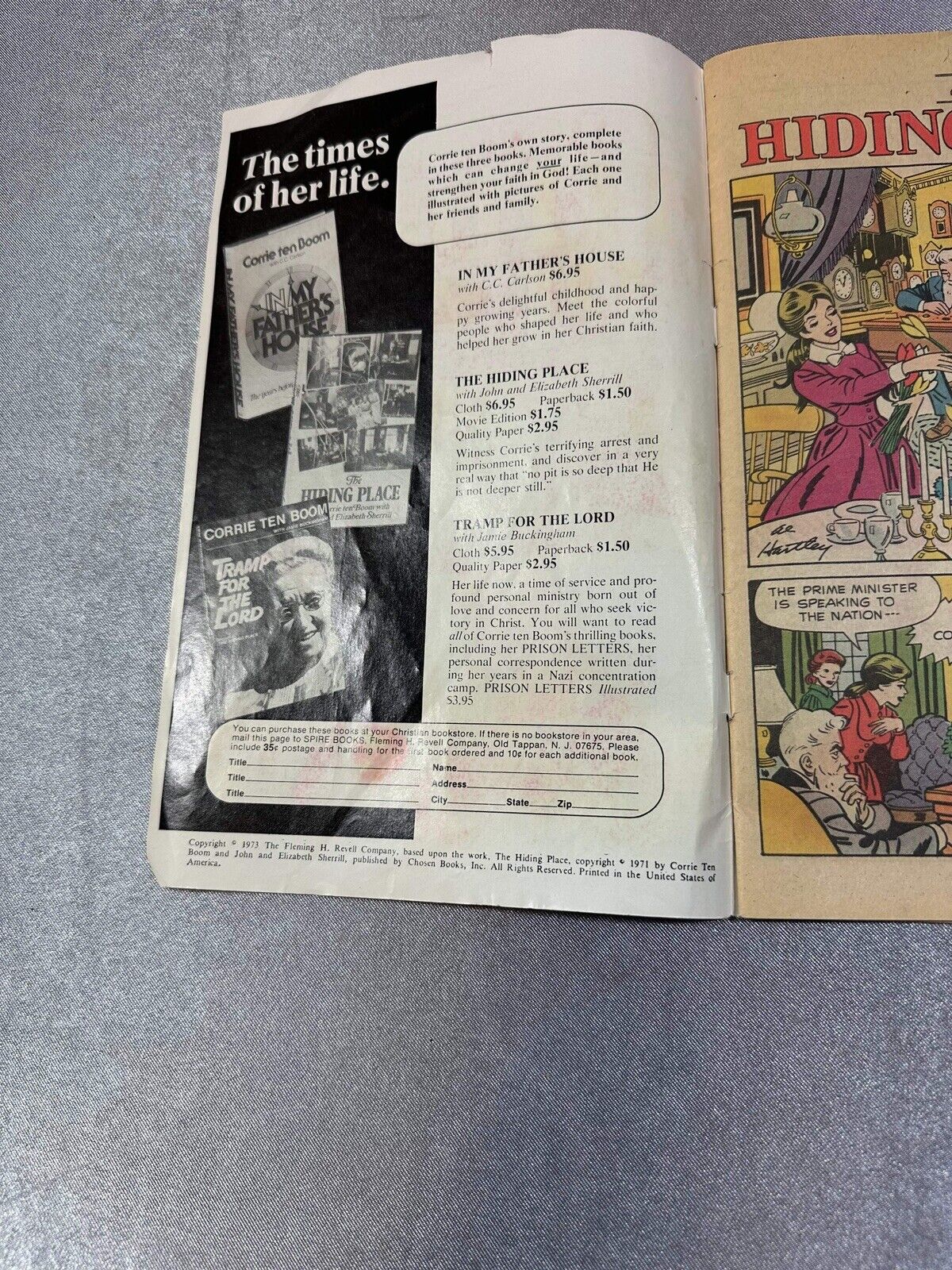 Corrie ten Boom's "The Hiding Place,"  June 1973  Spire Christian Comics VBK