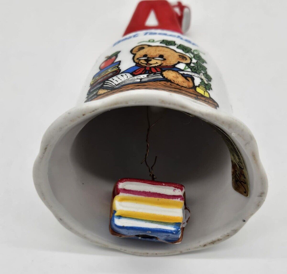 Vintage My Favorite Teacher Porcelain Bell w/ Books Clapper K's Collection Gifts