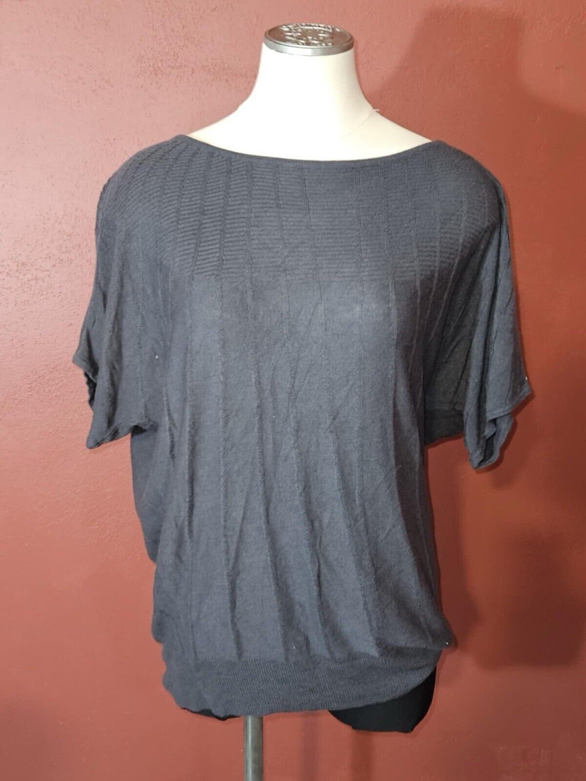 New York & Company 3/4 Sleeve Sweater, Dark Gray Size M Boat Neck Batwing