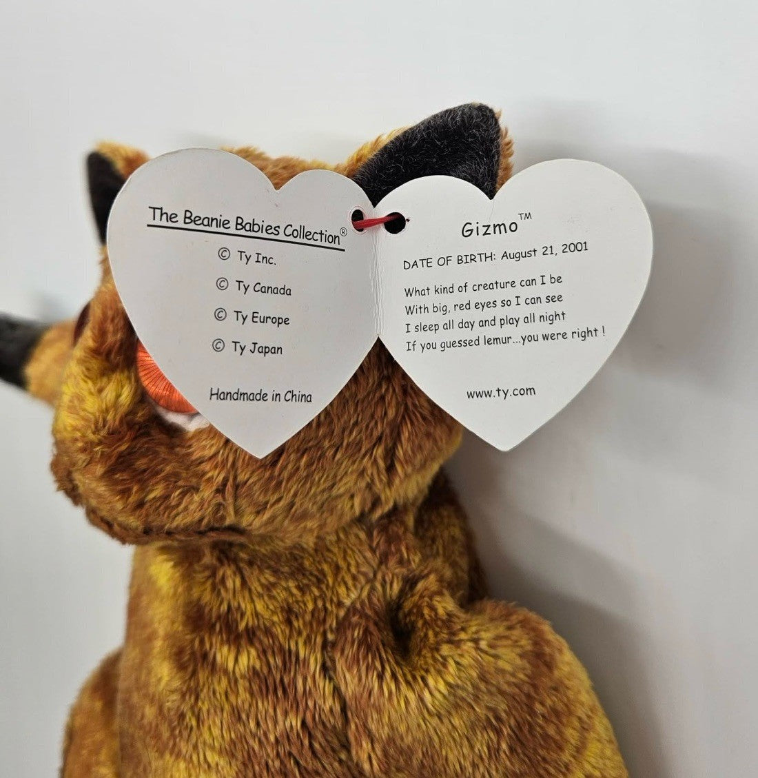 Ty Beanie Baby 💜 GIZMO The Lemur 8" Plush New MWMT's