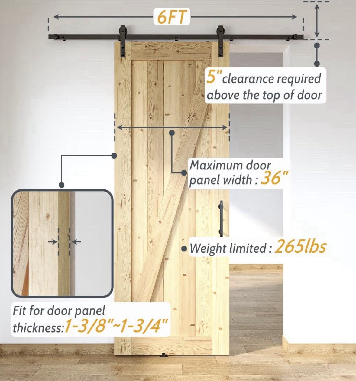 SKYSEN 6FT Barn Door Hardware Kit, Sliding Barn Door Hardware Kit, Barn Door Tra