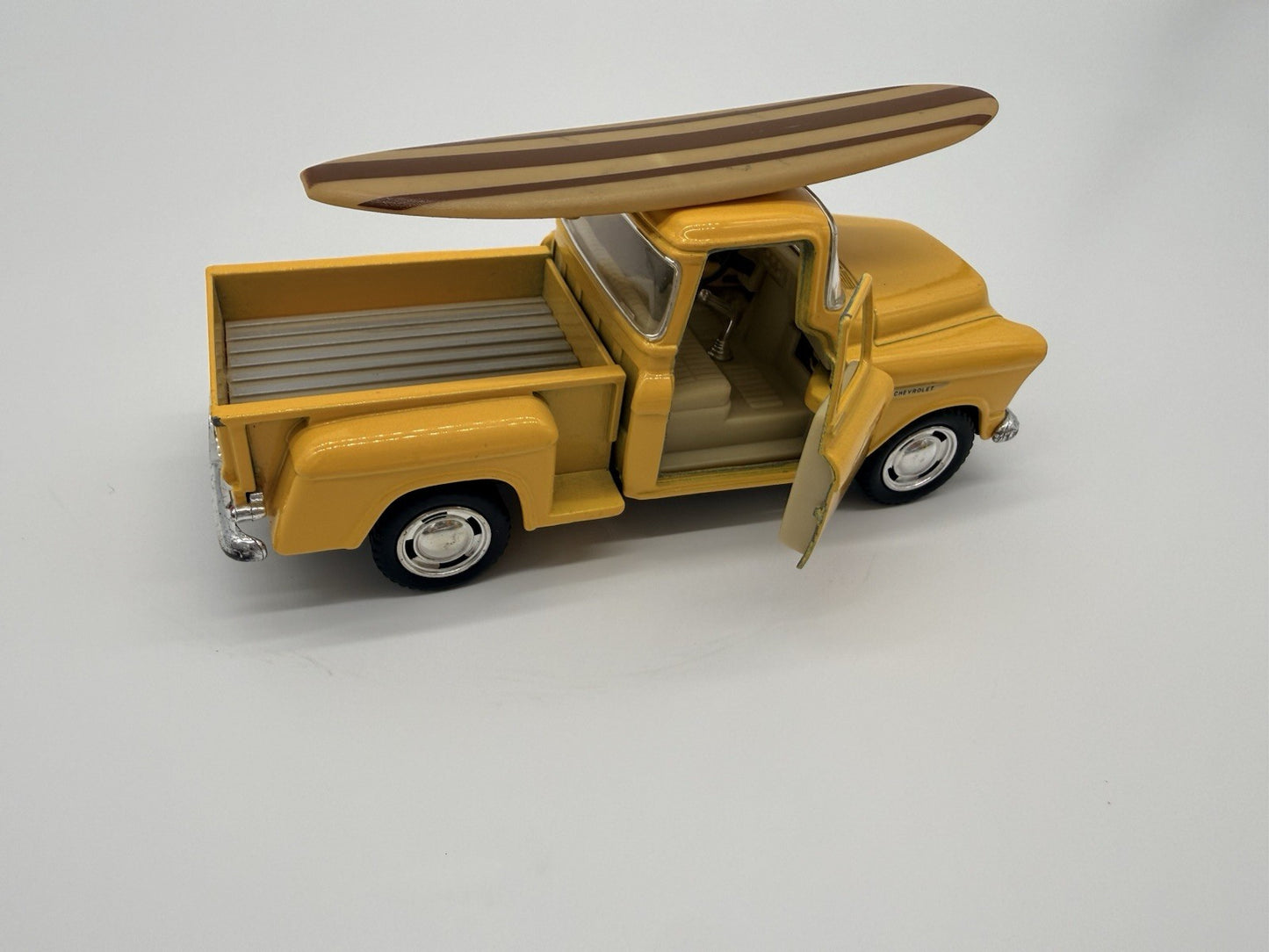 KINSMART 1:32 scale 5'' Yellow 1955 Chevy Sidestep  Pickup w/ Surf Board
