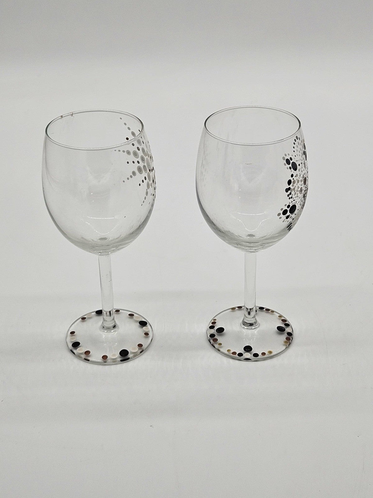 Set of 2 Hand Painted Dot Art Wine Glasses Boho Mandala