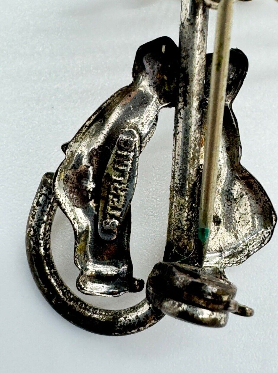 1950s Sterling Silver Umbrella Brooch with Kissing Dutch Couple