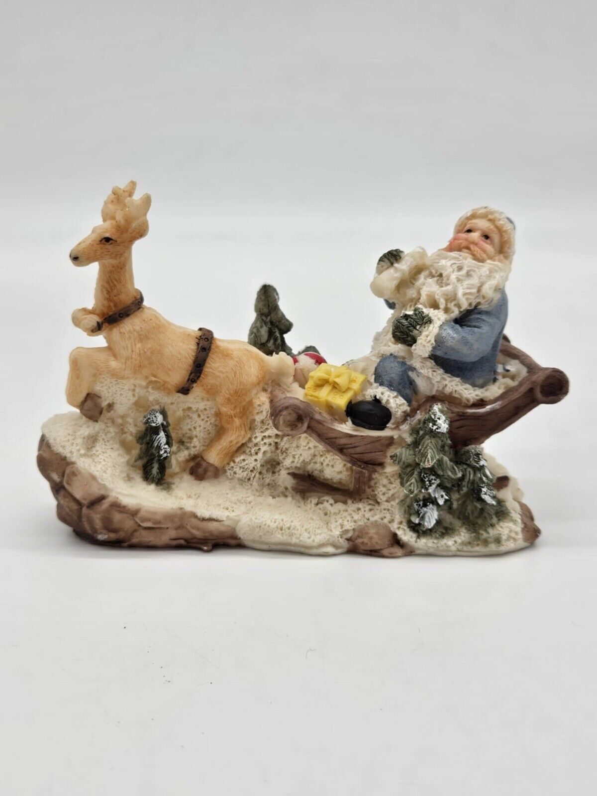 Vintage Santa Sled Snow Reindeer Sack Gifts Christmas Figurine Ornament