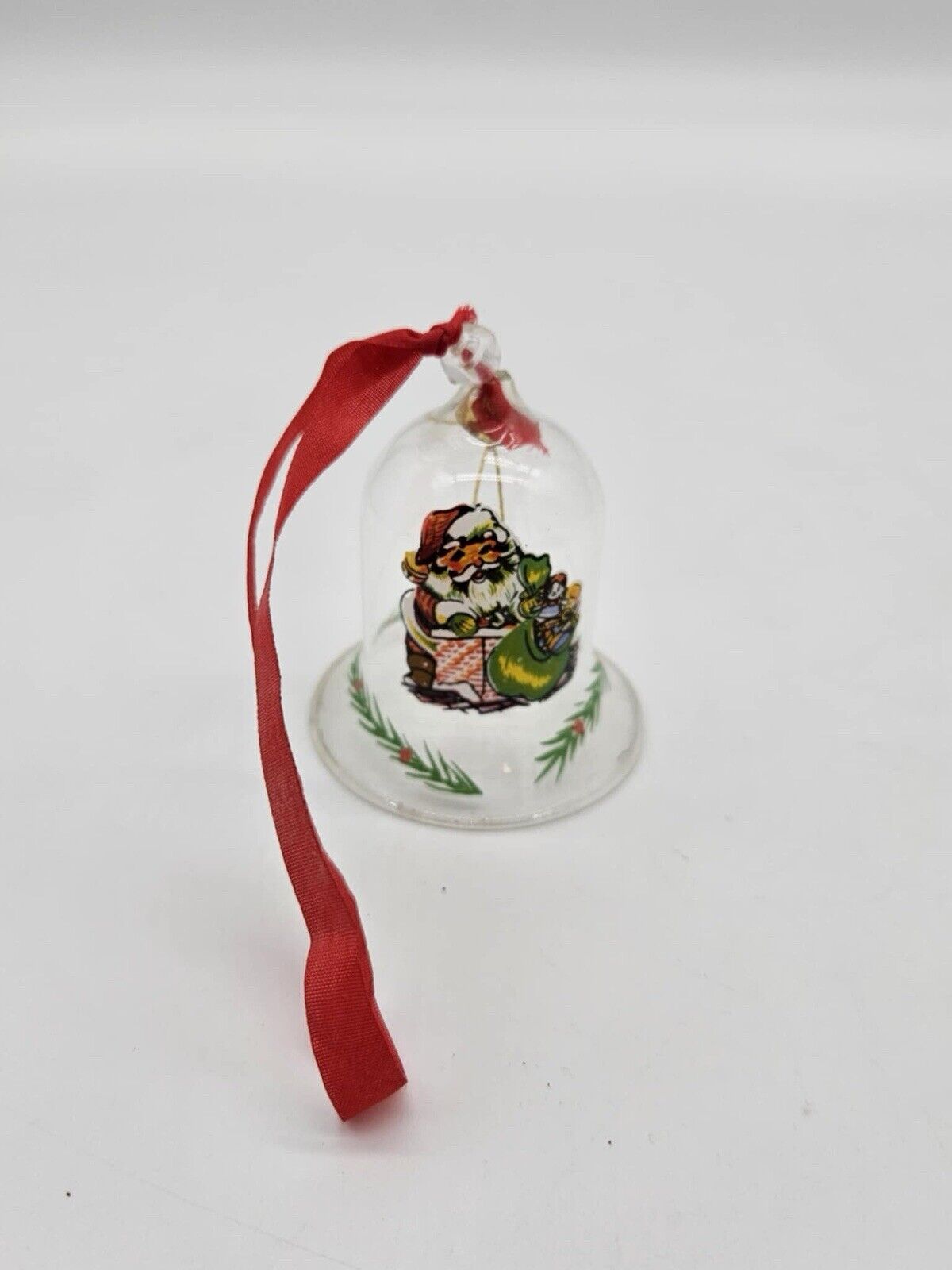Vintage Santa Small Clear Glass Bell Christmas Ornaments