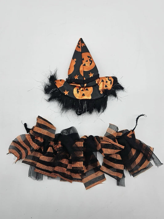 Medium Dog Halloween Pumpkin Bandana & Tulle Collar Costume Set