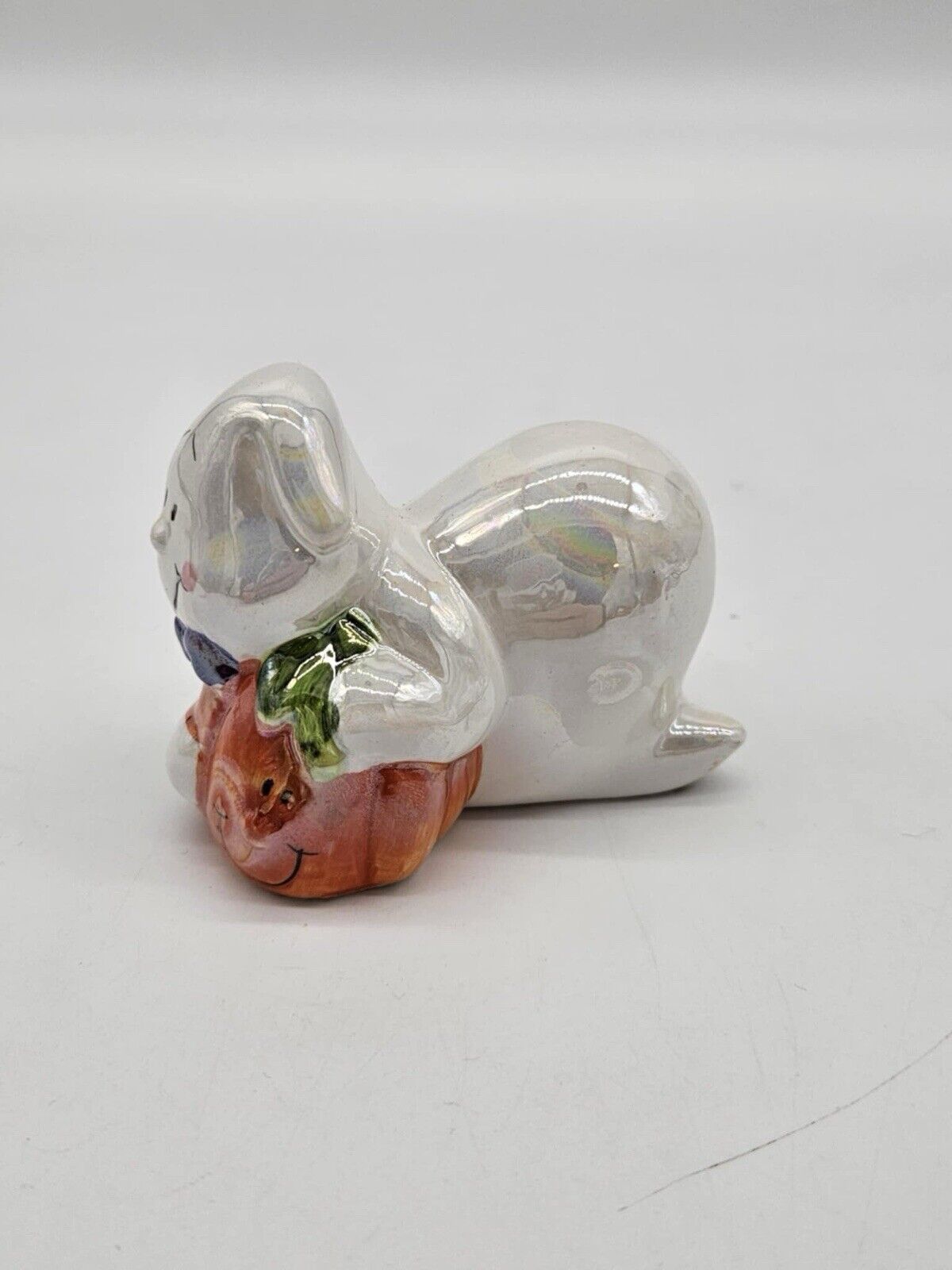 Ceramic Iridescent Glazed Friendly Ghost with Pumpkin, Halloween Décor