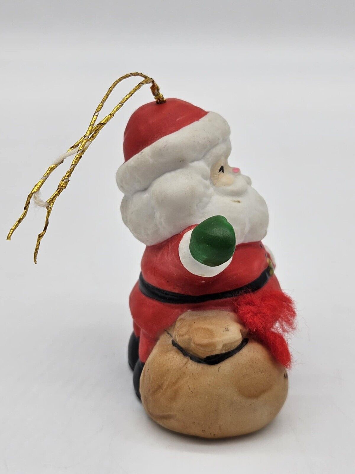Vintage 1986 Santa Clause Ceramic Hanging Christmas Ornament Boa 3" tall