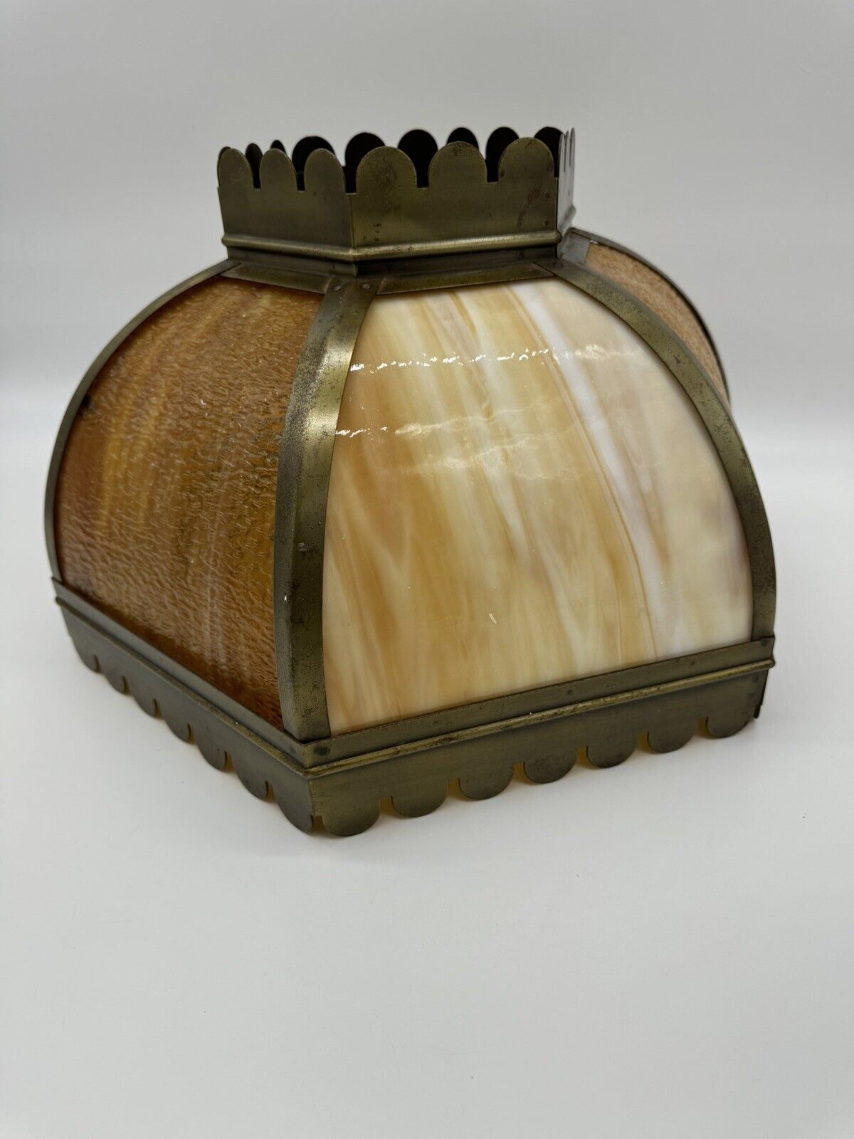Antique Vintage Brown & Beige Stain Glass Hanging Light Fixture FNF
