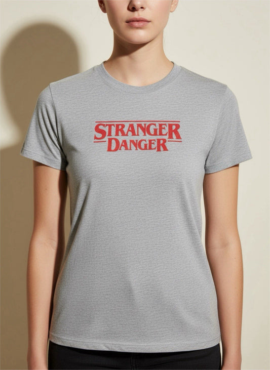 Stranger Things ~ Stranger Danger Graphic T-Shirt Gray Red Print Gildan Sz M