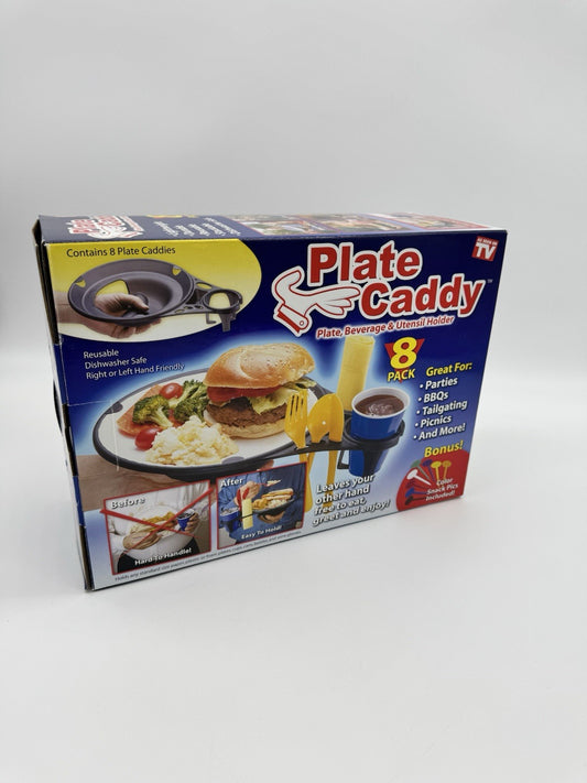 Plate Caddy As Seen on TV 8-Pack Plate Beverage Utensil Holder Color Snack Pics