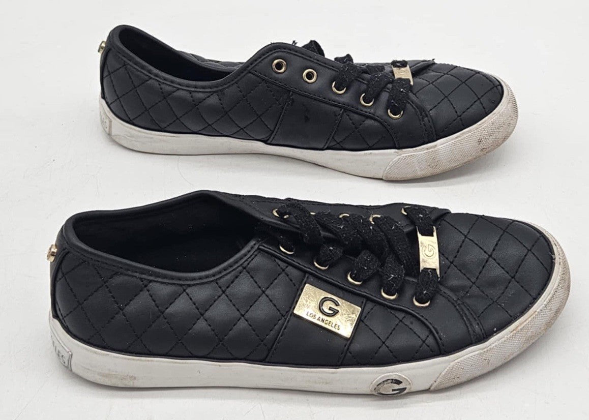 G by Guess Women's Backer2 Low Top Quilted Leather Sneakers, Black, 8.5 M