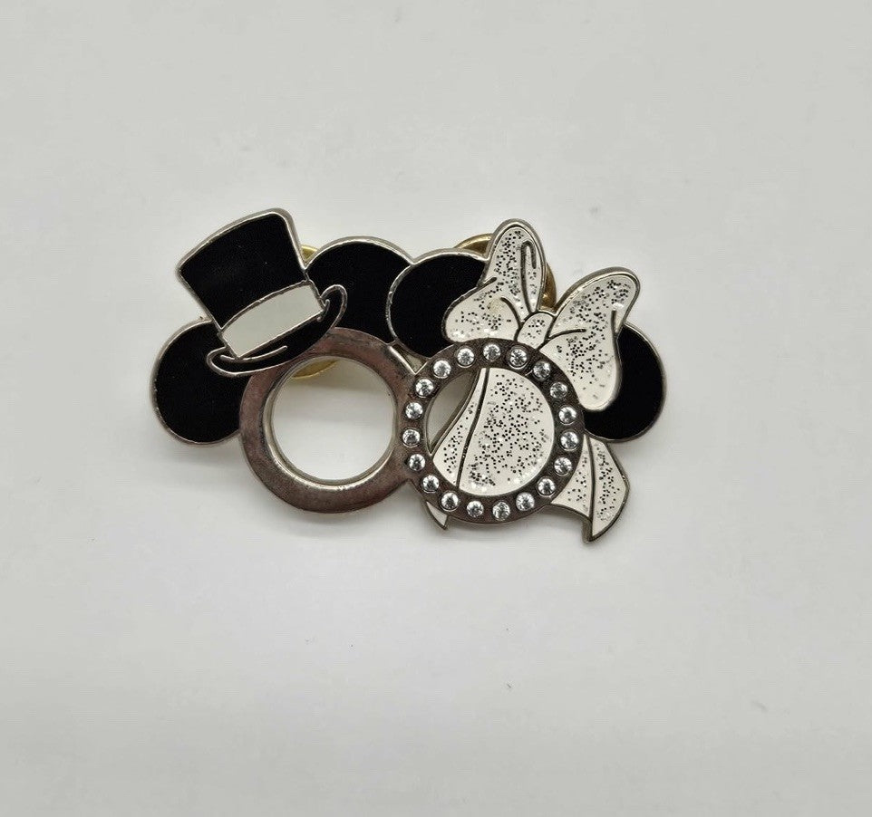 Disney Parks Pin Mickey & Minnie Mouse Wedding Rings Silver Bride and Groom
