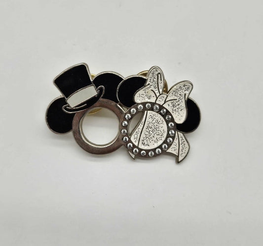 Disney Parks Pin Mickey & Minnie Mouse Wedding Rings Silver Bride and Groom