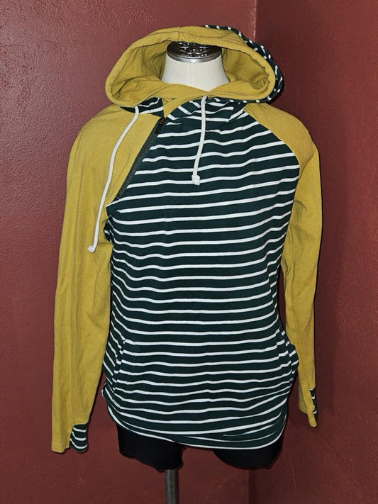Striped Green Collection & Mustard Yellow Double Hooded Sweater sz M