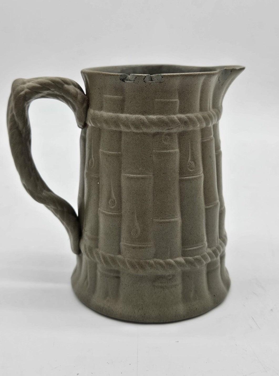 English Ridgway Stoneware Bamboo Pitcher with Molded Rope Handle