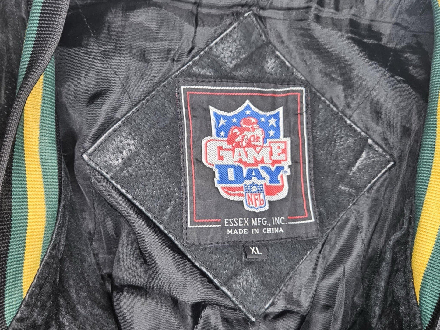GREEN BAY PACKERS NFL BRAND FULLY STITCHED ZIP SUEDE LEATHER JACKET- XL RARE