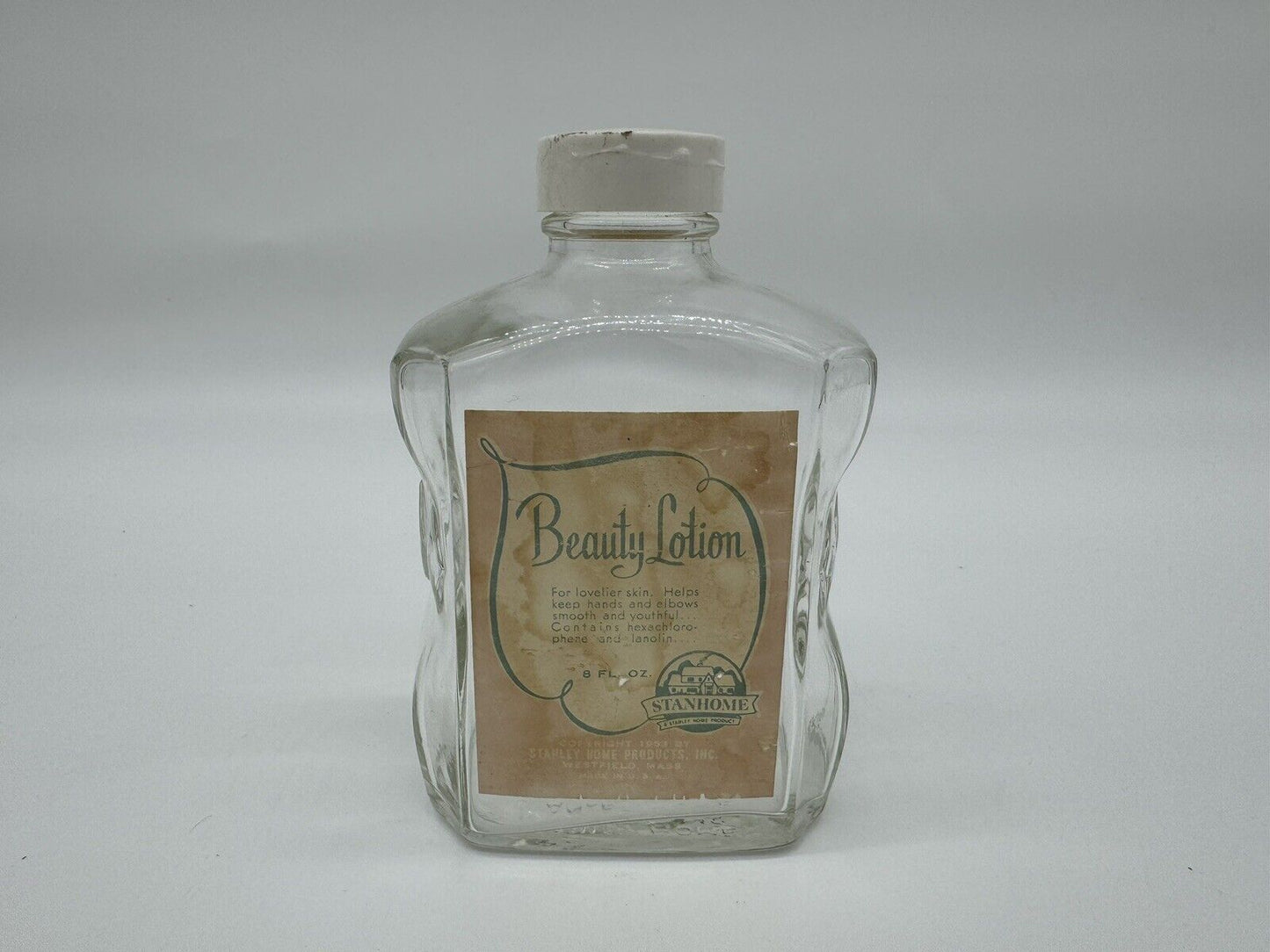 RARE Antique Glass Beauty Lotion Bottle ~ STANLEY HOME PRODUCTS, INC ~ VGT
