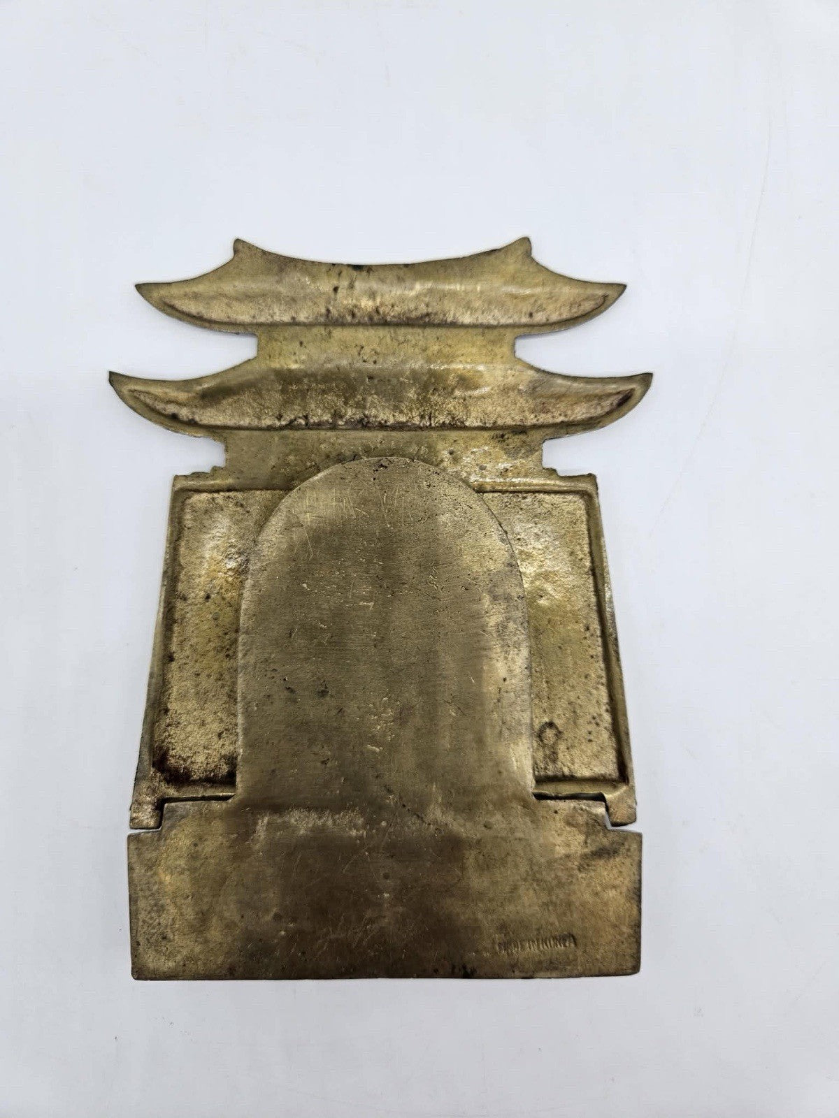 Vintage Chinoiserie Pagoda Brass Bookend