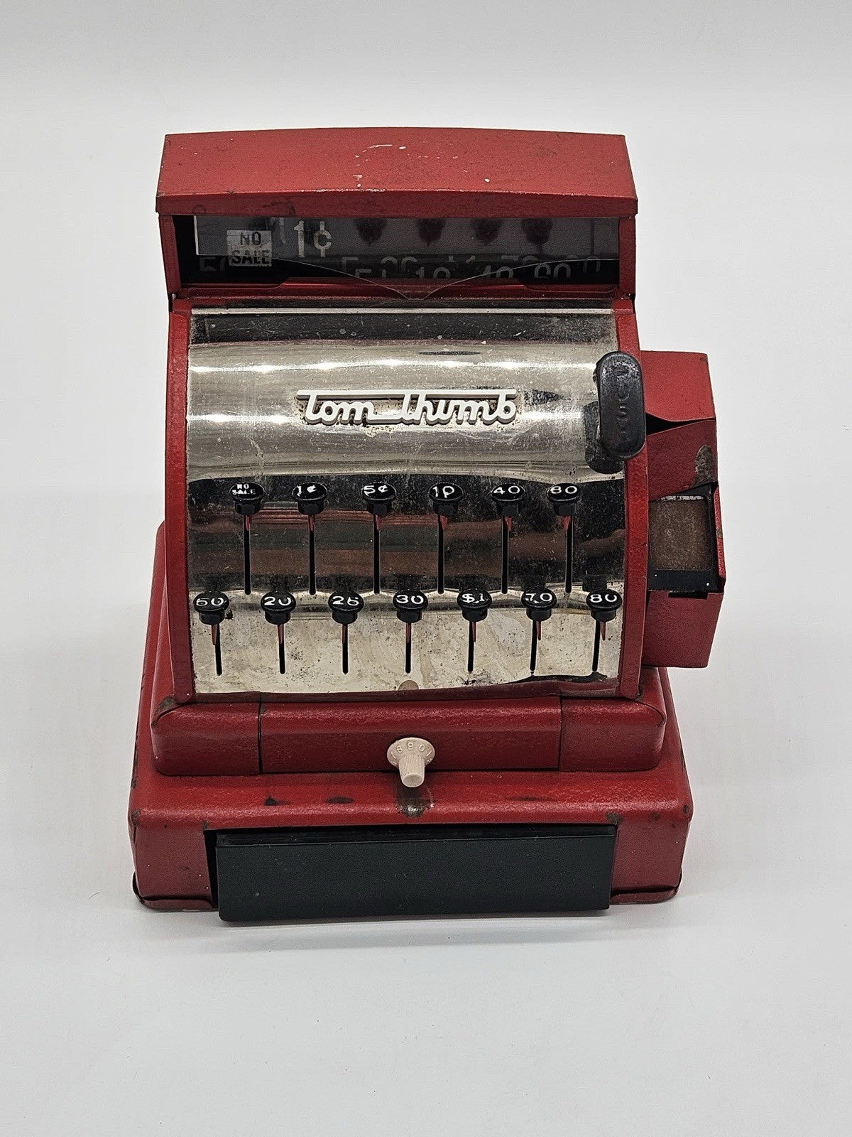Original Vintage 1950’s TOM THUMB Red Metal Toy Cash register Cash Register