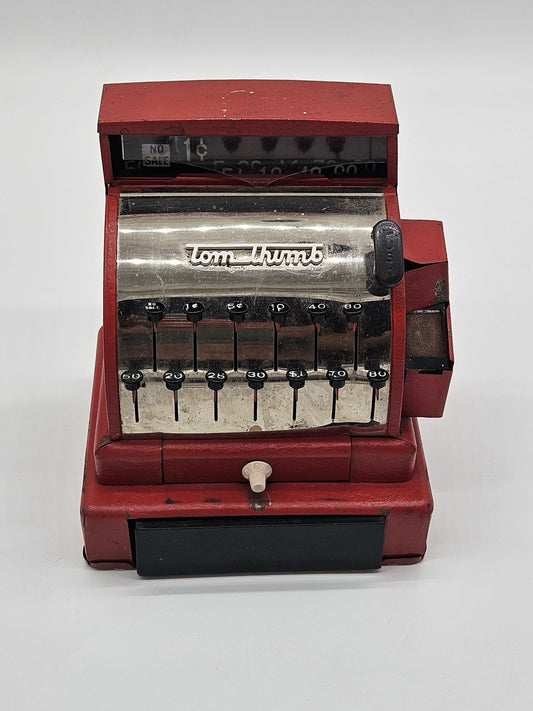 Original Vintage 1950’s TOM THUMB Red Metal Toy Cash register Cash Register