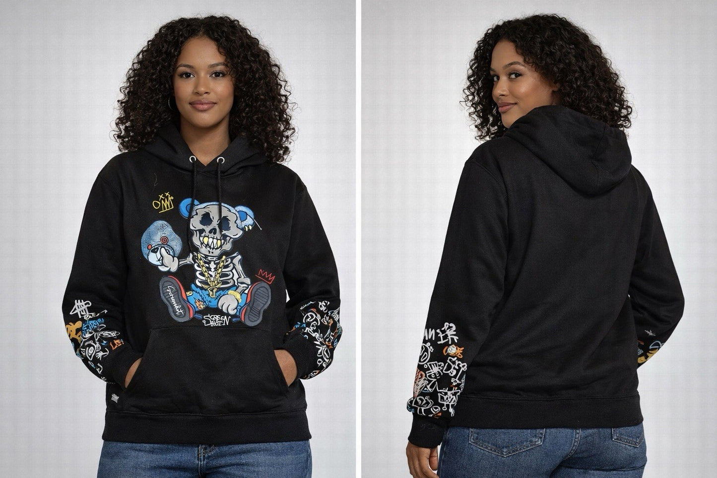 Screenshot Brand Black Graphic Skull Hoodie Small