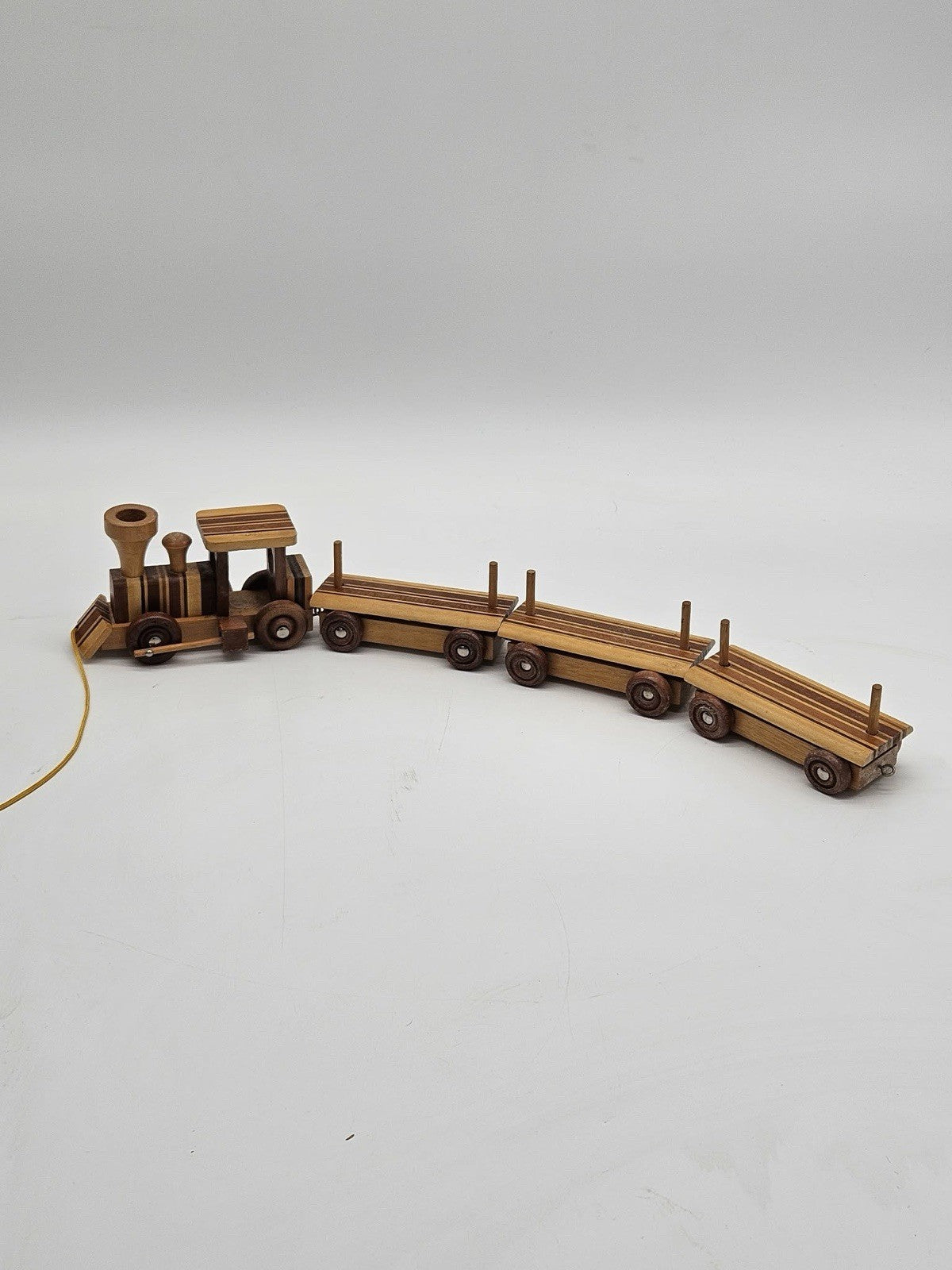 Wooden Mini Train Set 4pc Engine Caboose Logging Tanker