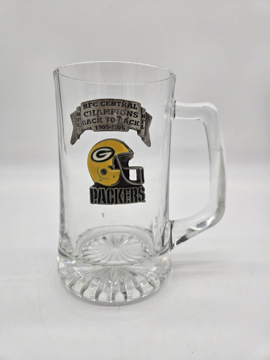 GORGEOUS Green Bay Packers 1995-96 Central Div Champs Pewter Glass Mug, MINT!!