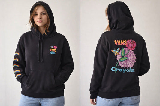 Vans Size SMALL Hoodie Crayola Rainbow Flower Black Limited Edition