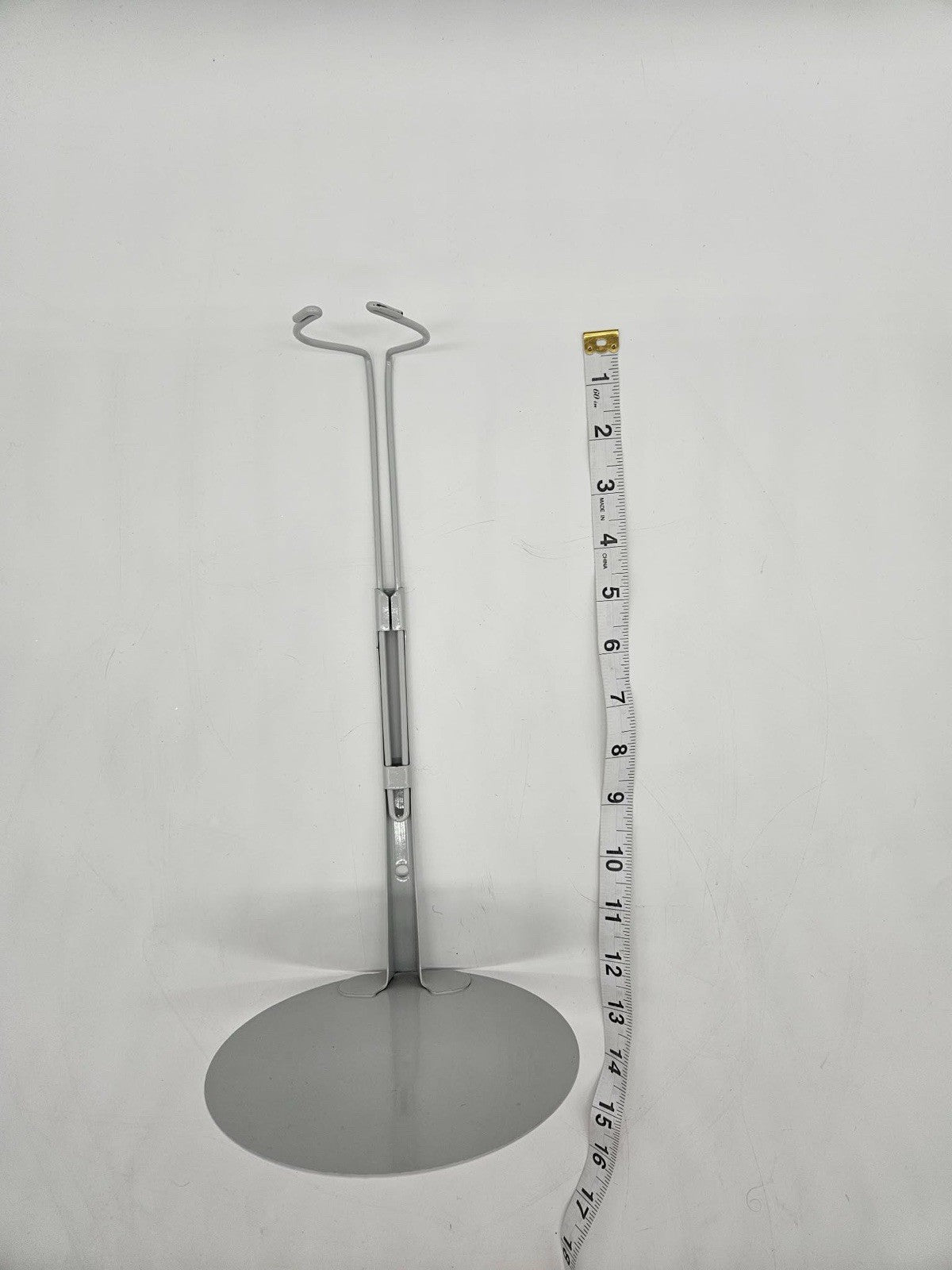 Adjustable Metal Doll Stand Display Holder Round Base 12-17 Inch Silver