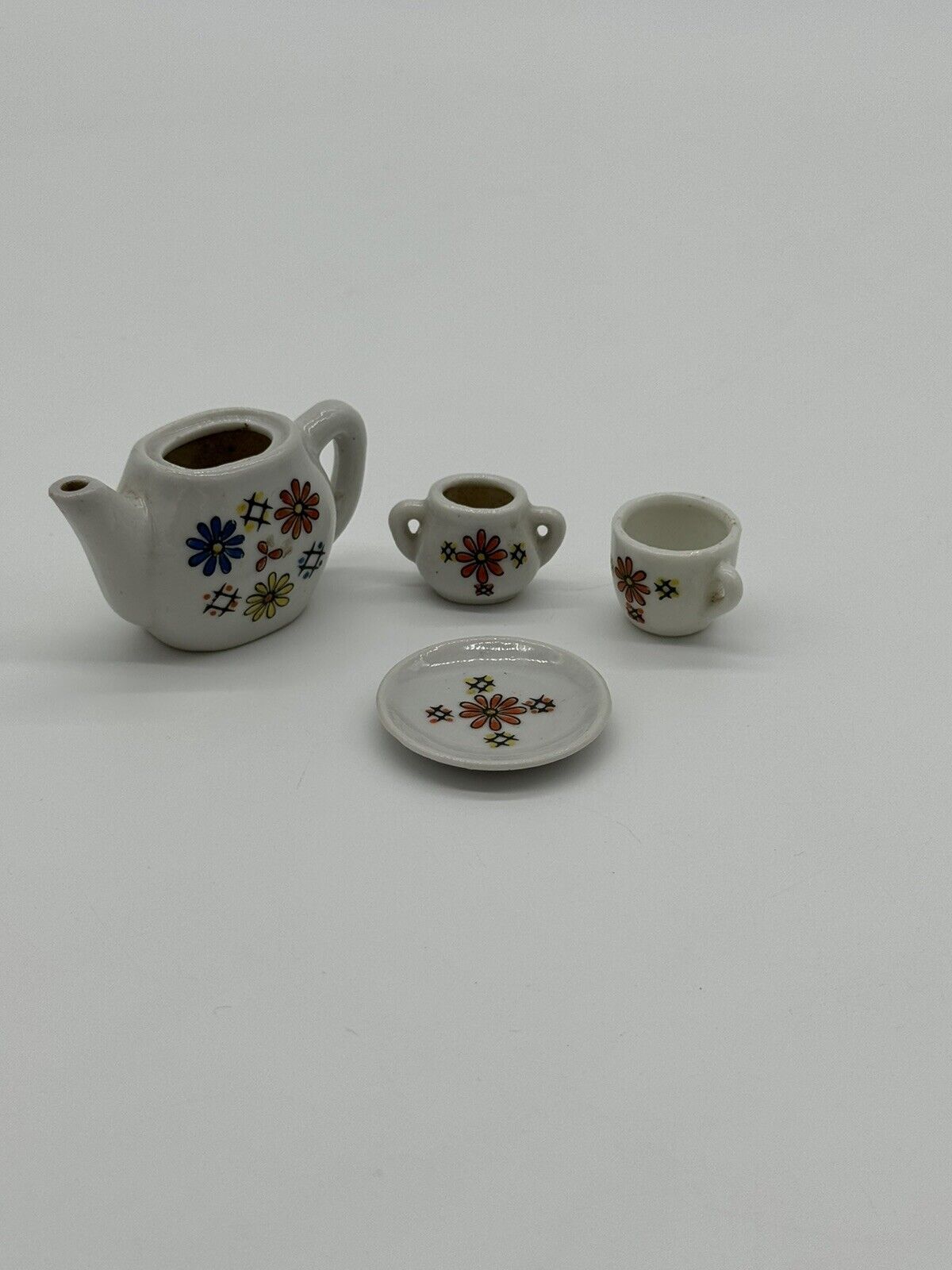 Tea Set Vintage Miniature Toy Japan Red Flower Design 4-Piece