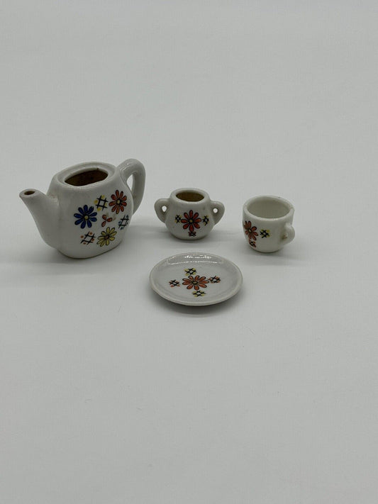Tea Set Vintage Miniature Toy Japan Red Flower Design 4-Piece