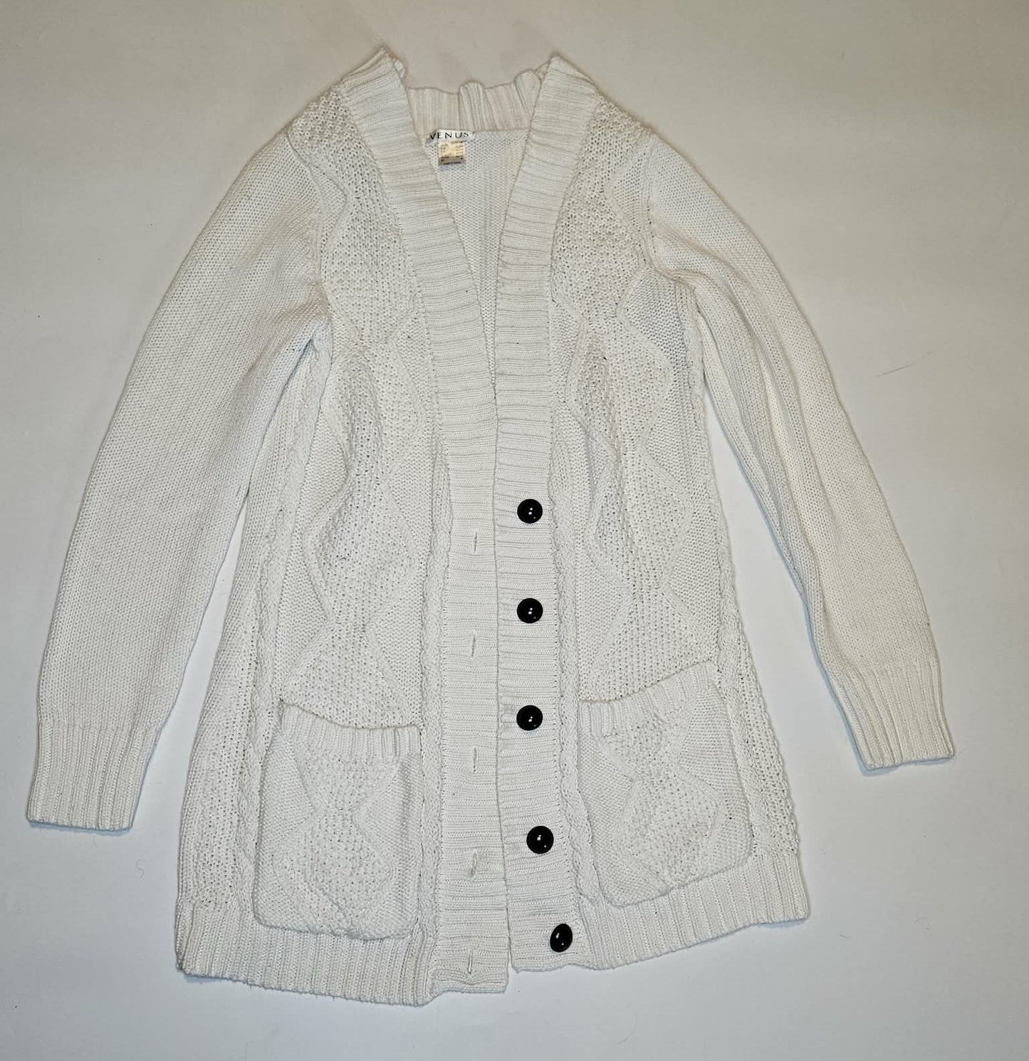 Venus Ivory Cable Knit Button-Front Cardigan Sweater Size M