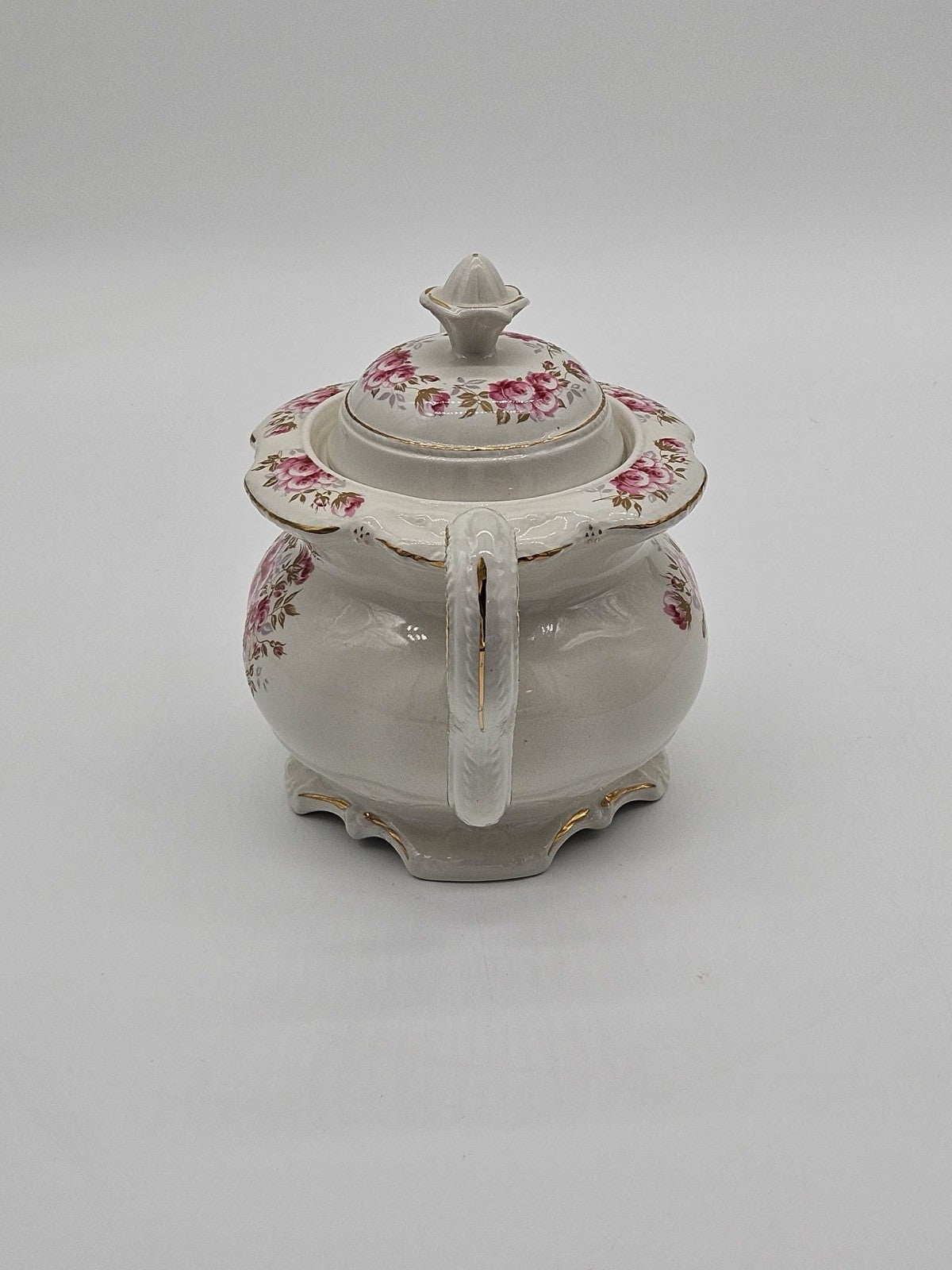 Vintage Crown Dorset Staffordshire England 6-Cup Teapot Pink Roses Gold Trim