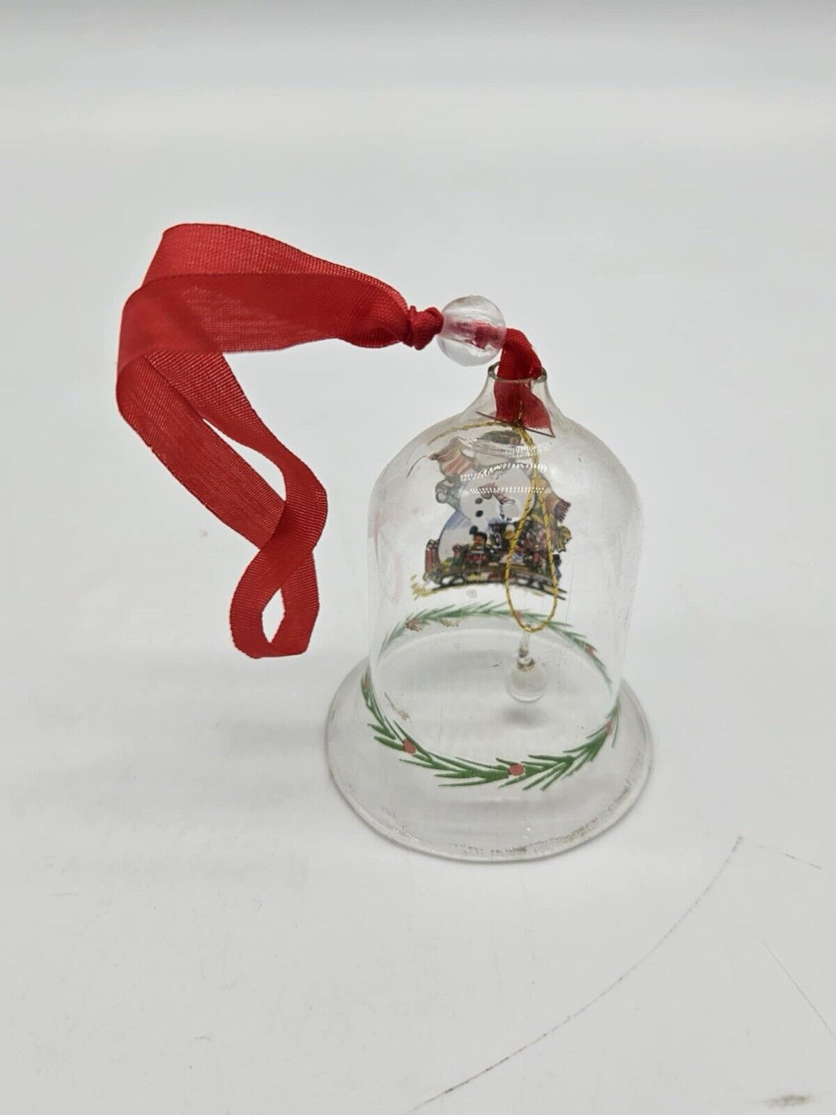 Vintage Snowman Small Clear Glass Bell Christmas Ornaments