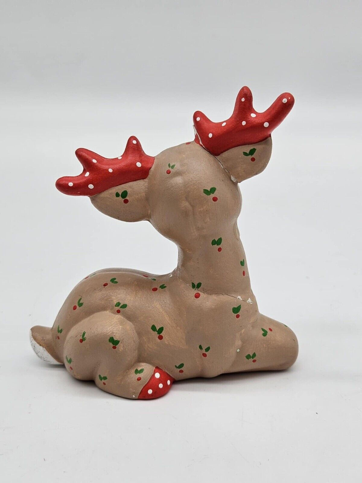 Vintage Kimple Mold Ceramic Shelf Laying Reindeer Quilted Look Hand Painted