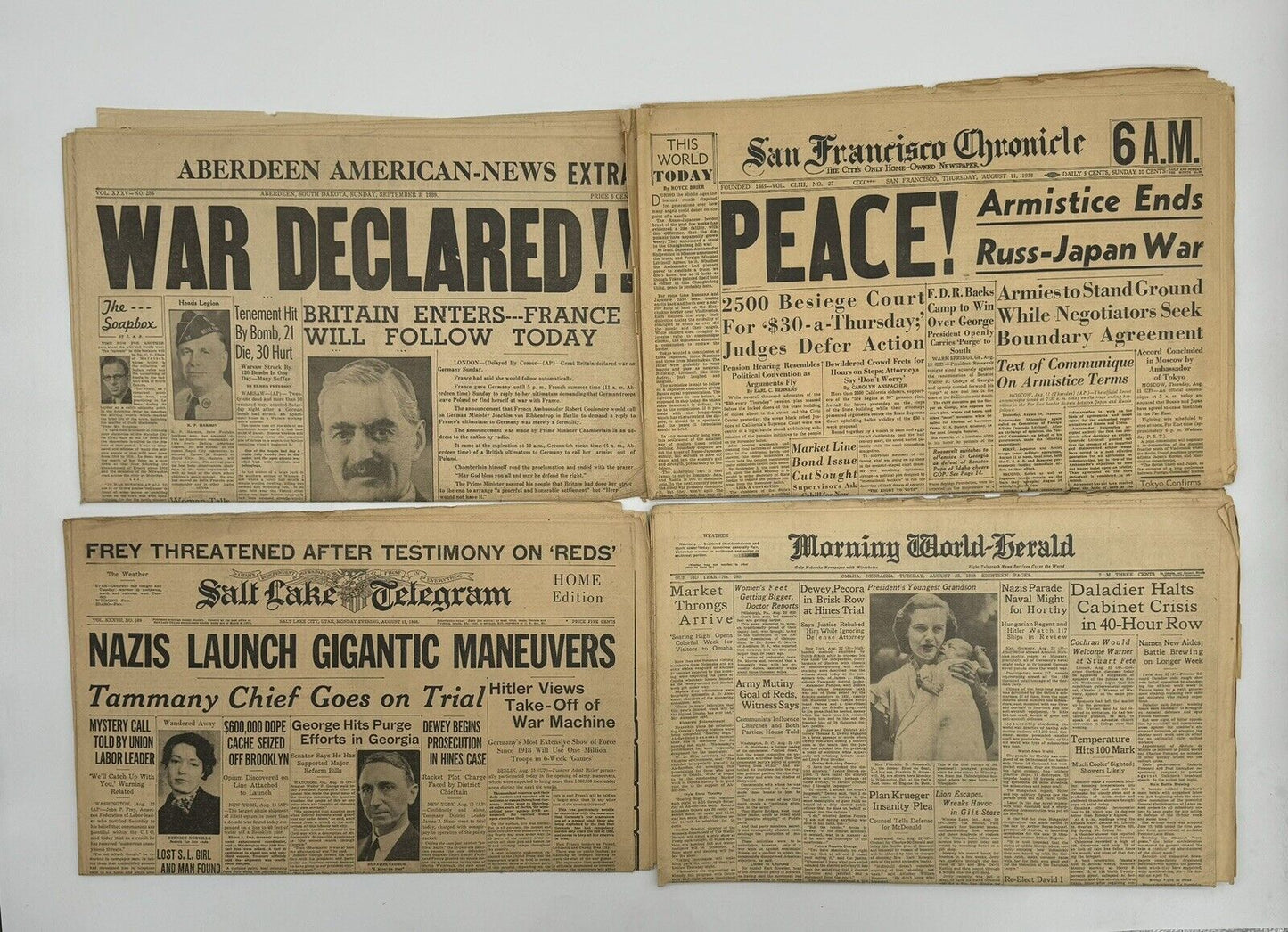 Lot of 12 Old WWII Related 1930s Newspapers WW2 Antique