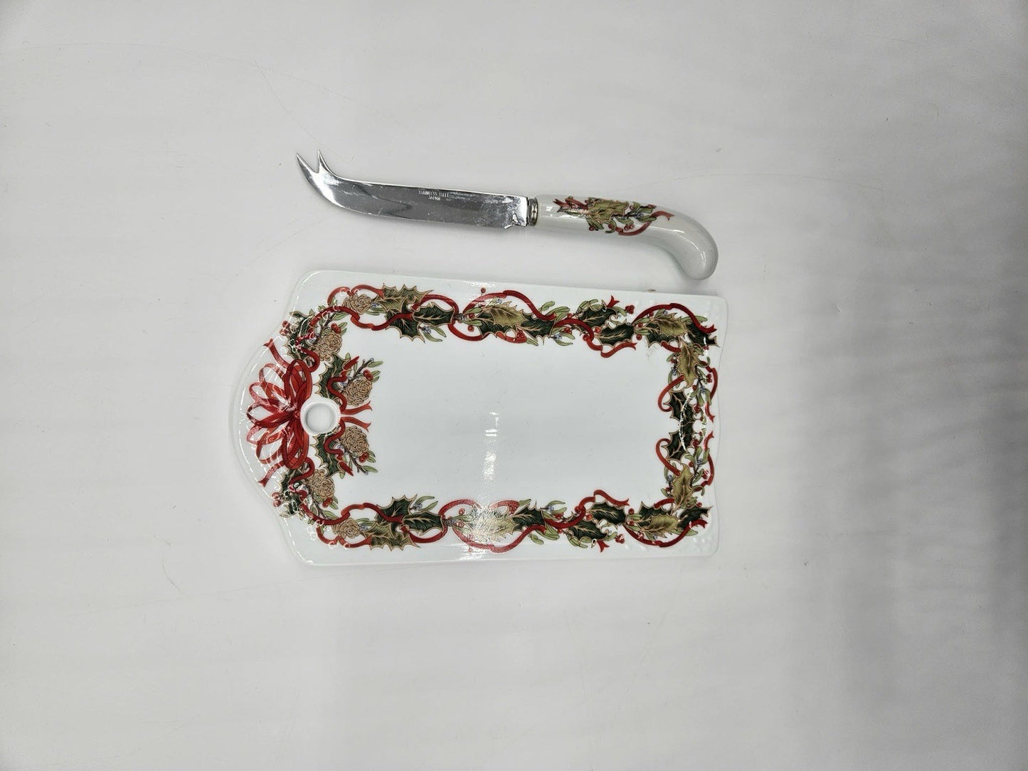 vintage porcelain ceramic cheese board gift tag shape holiday/christmas /box nib