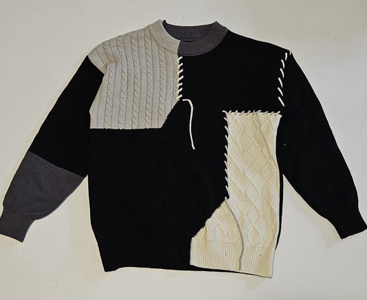 Women's Fashion Round Neck Color Stitching Twisted Knitted Sweater ~ M