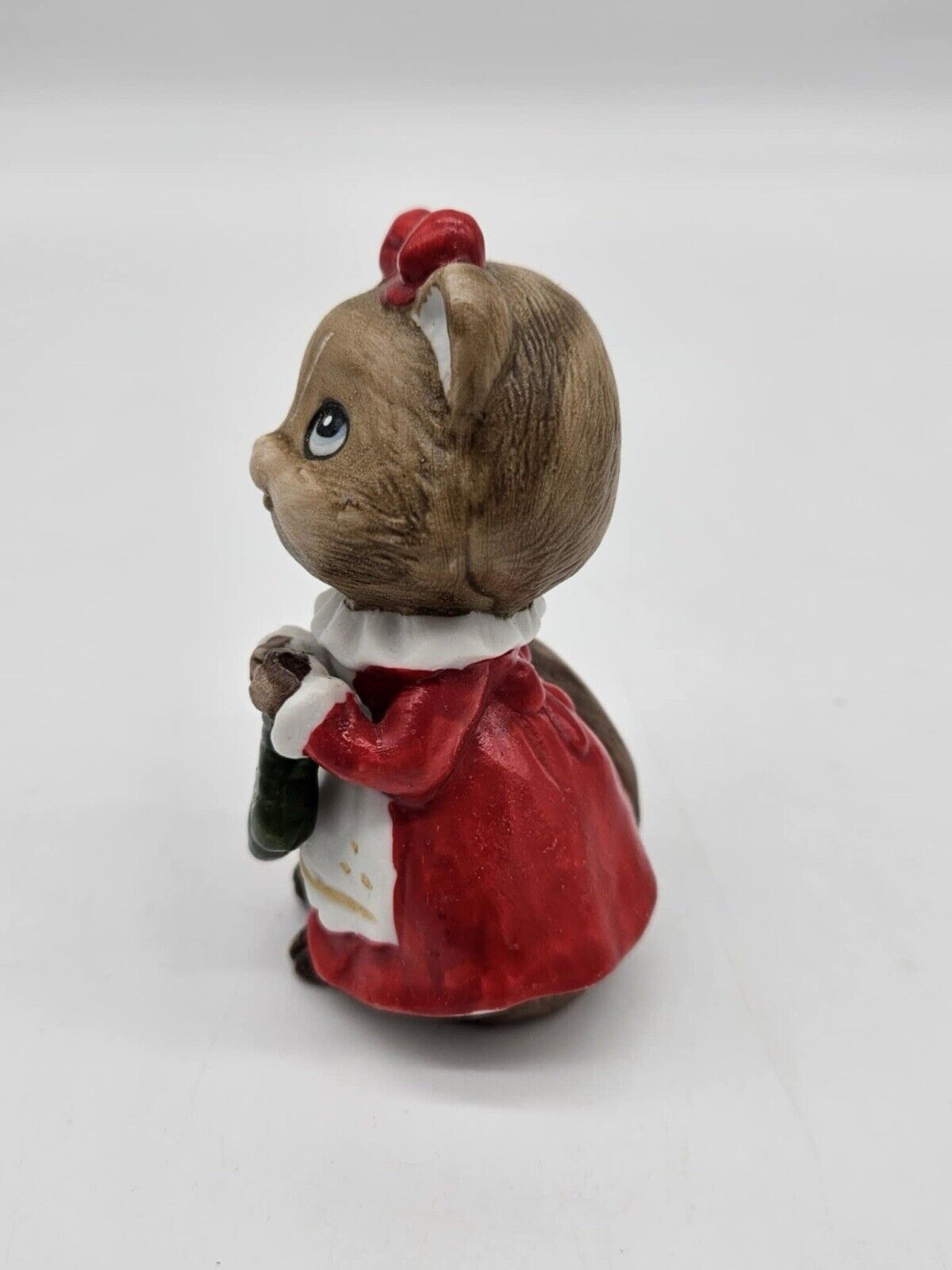 Vintage Xmas Brown Girl Chipmunks in Santa Suits Holding Green Christmas Stock