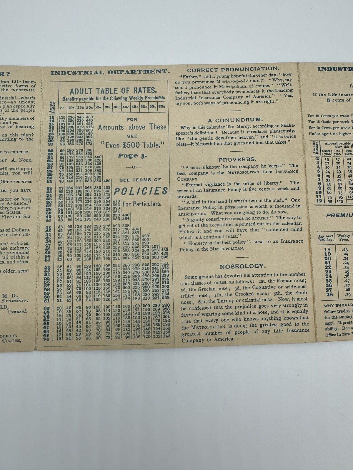 Antique VTG 1893 Calendar - THE METROPOLITAN LIFE INSURANCE CO  **MINT**