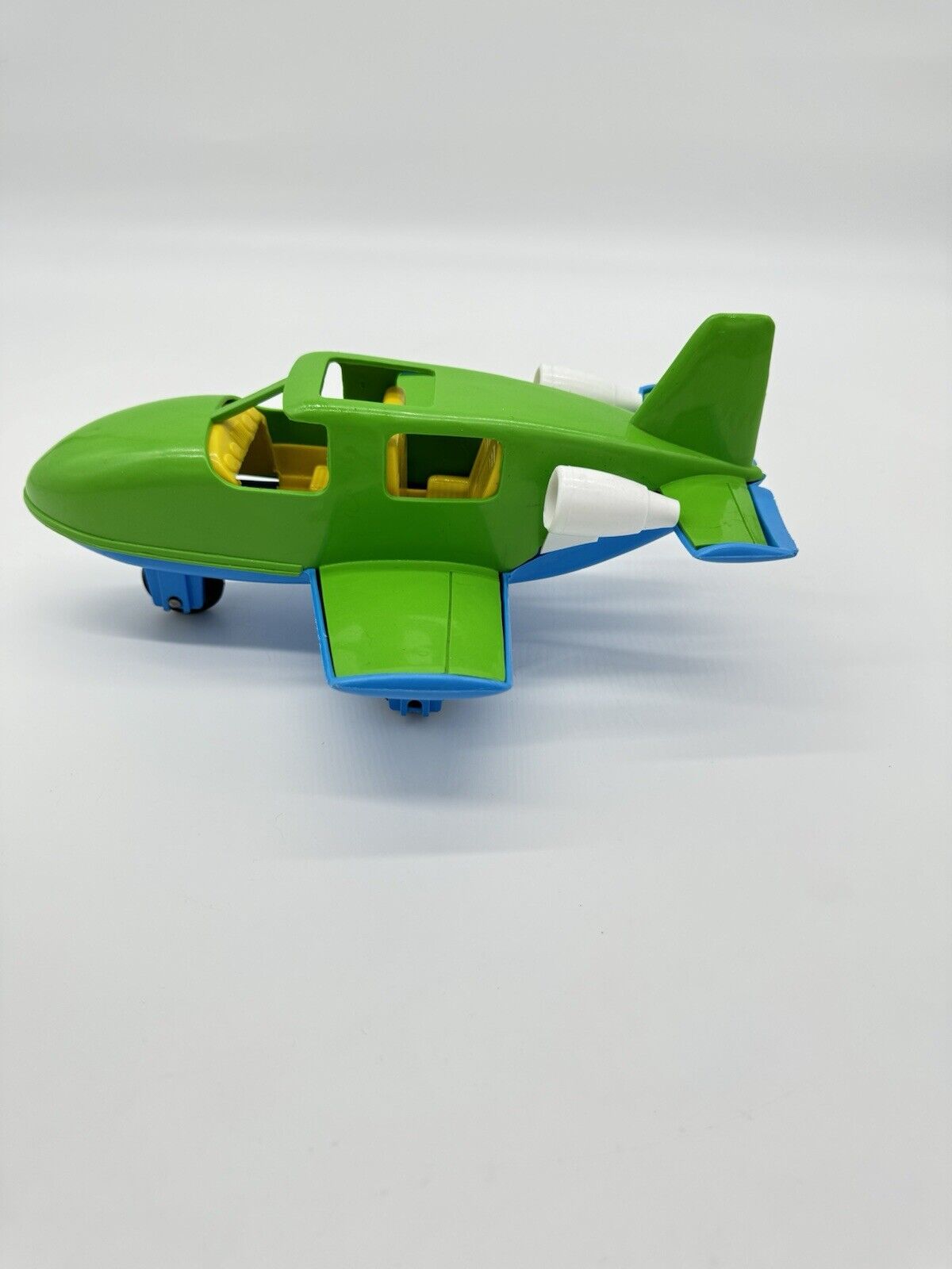 Vintage American Plastic Toys Airplane Blue Green Made in USA 11"x8"