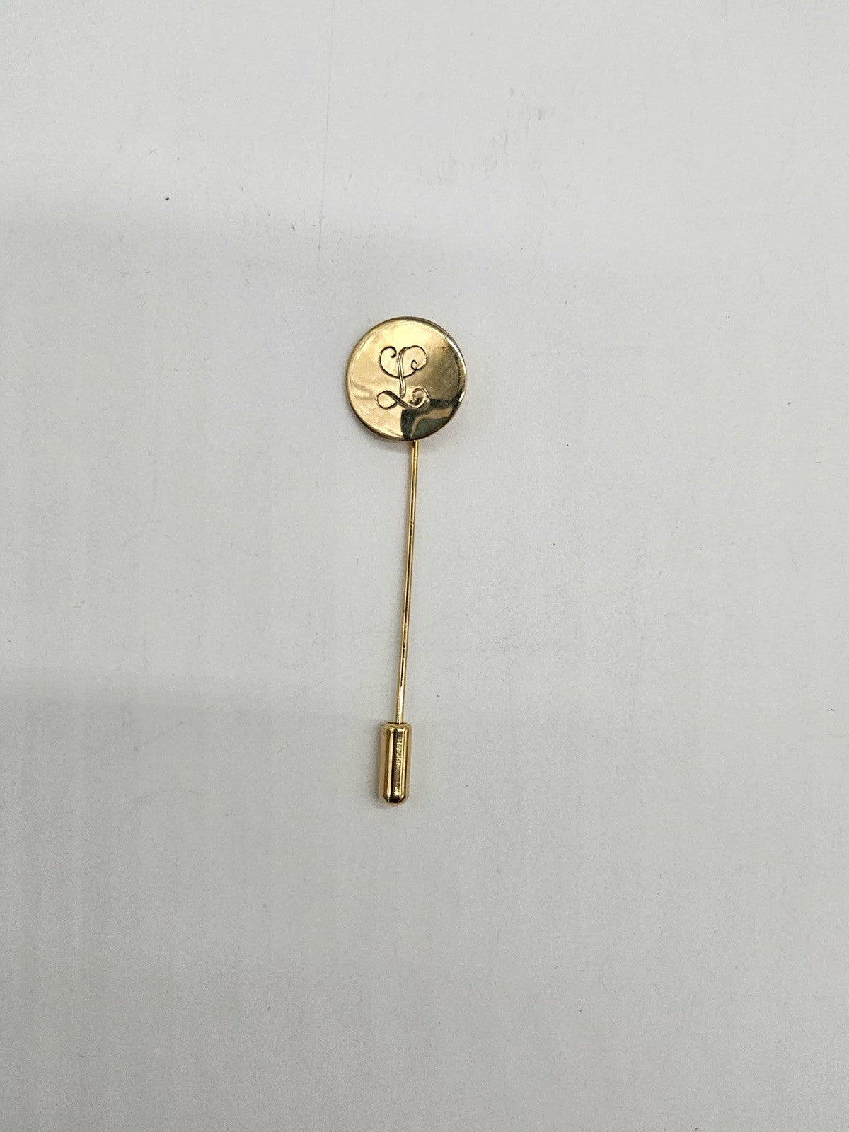 Stick Lapel Gold Tone Vintage Monogram Initial “L” Hat Pin Accessory Men Round