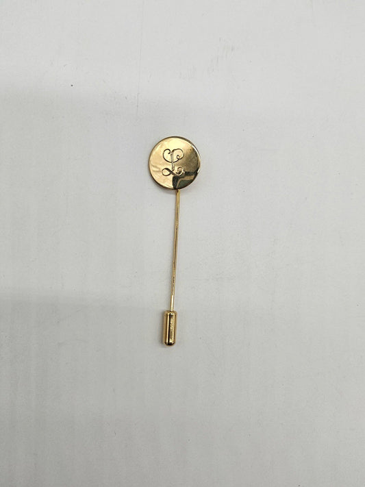 Stick Lapel Gold Tone Vintage Monogram Initial “L” Hat Pin Accessory Men Round