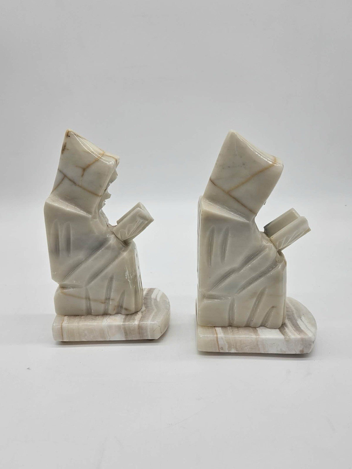 Onyx Pair Marble Monk Bookends- Reading Hooded Figure 10" FREE SHIPPING