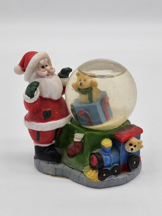 Multi-color 3 1/2" Snow Globe Snowdome w Santa & Toys Ornament VTG