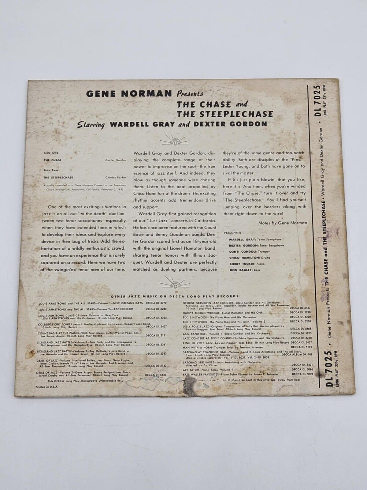 DEXTER GORDON WARDELL GRAY The Chase And The Steeplechase 10" LP US 1952 DG MONO