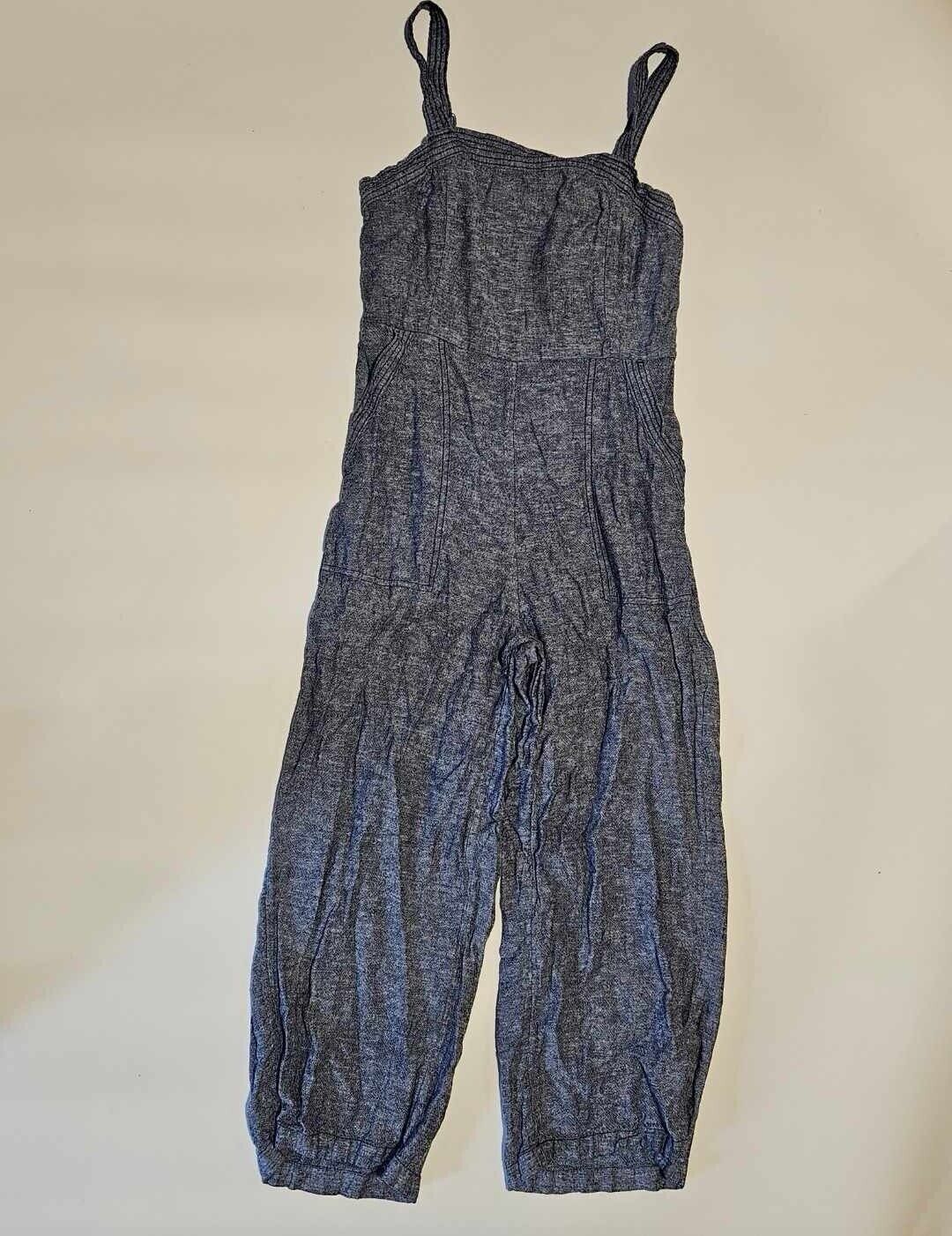Old Navy Jumpsuit Womens Sz M Blue Linen Blend Smocked Wide Leg Overall