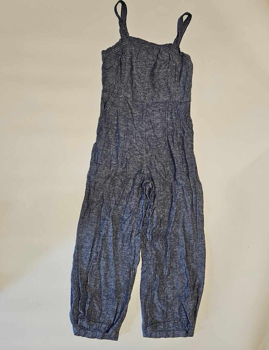 Old Navy Jumpsuit Womens Sz M Blue Linen Blend Smocked Wide Leg Overall